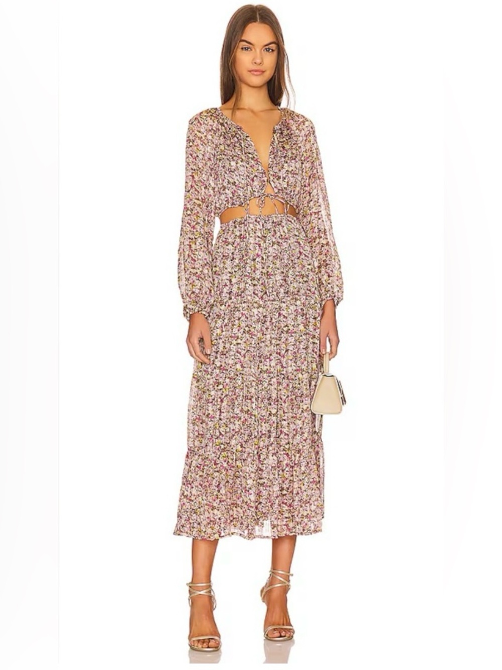 NWT! $180 ASTR The Label Freya Cut Out Midi Maxi Dress Pink Brown Floral Medium